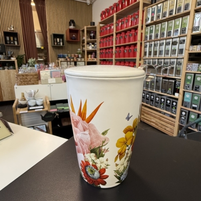 Tisanière blanche à fleurs